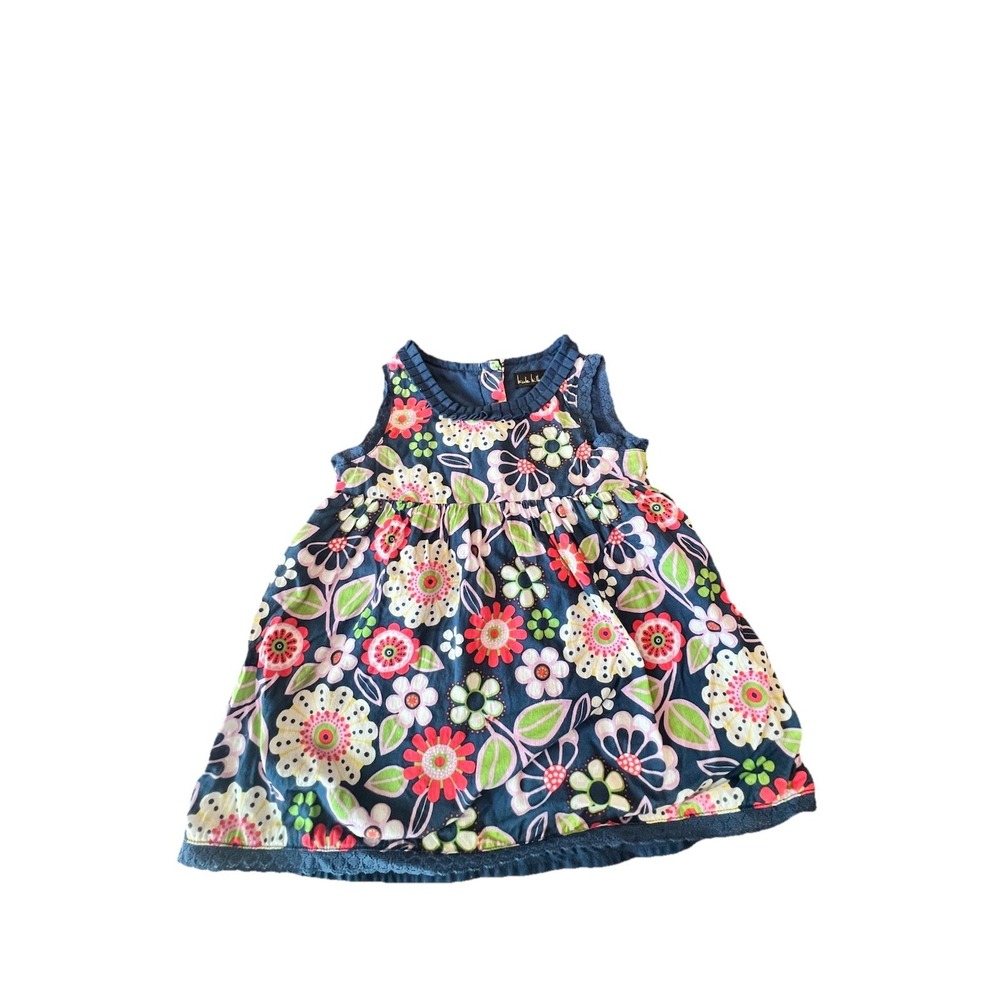 Nicole Miller 2T Girls Floral Dress Boho Navy Lace Trim Sleeveless‎ Cute